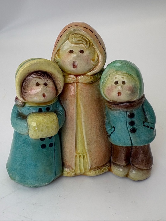 Megnas Other - Hand-Painted Ceramic Carolers Figurine - Teal & Peach Holiday Accent